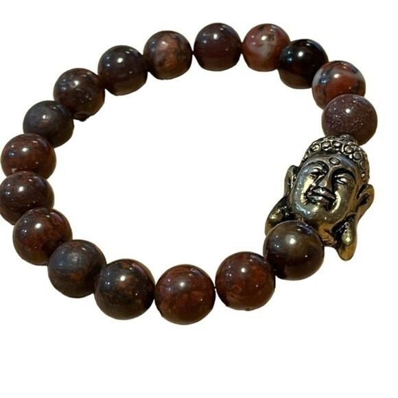 Costume Purple Aventurine Stones Beaded Stretchable Bracelet with Buddha Face - Picture 3 of 10